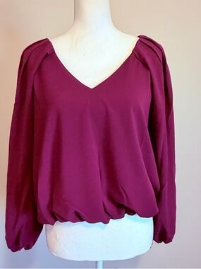 Amanda Uprichard Size XS Berry Pink V Neck Pleated Shoulder blouse oversized NWT